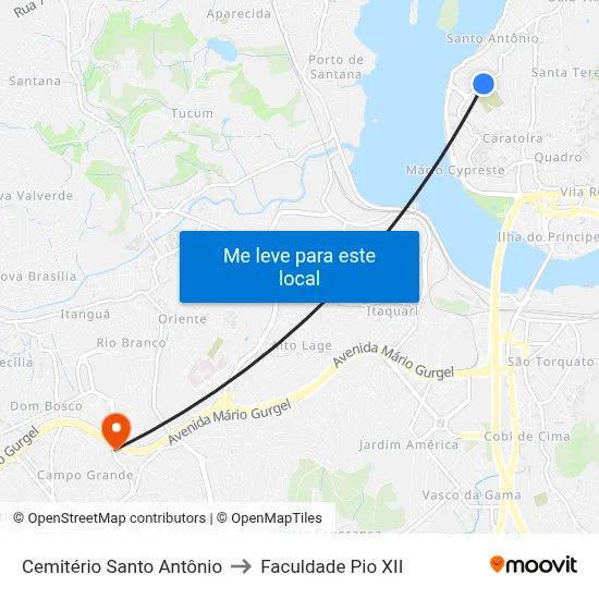Cemitério Santo Antônio to Faculdade Pio XII map