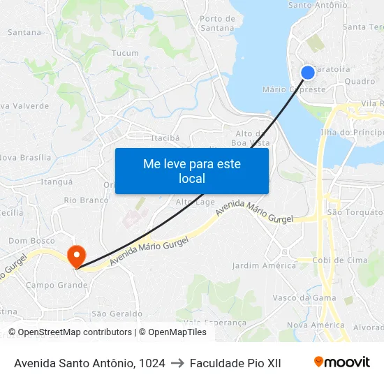 Avenida Santo Antônio, 1024 to Faculdade Pio XII map