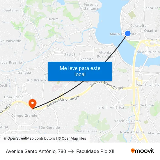 Avenida Santo Antônio, 780 to Faculdade Pio XII map