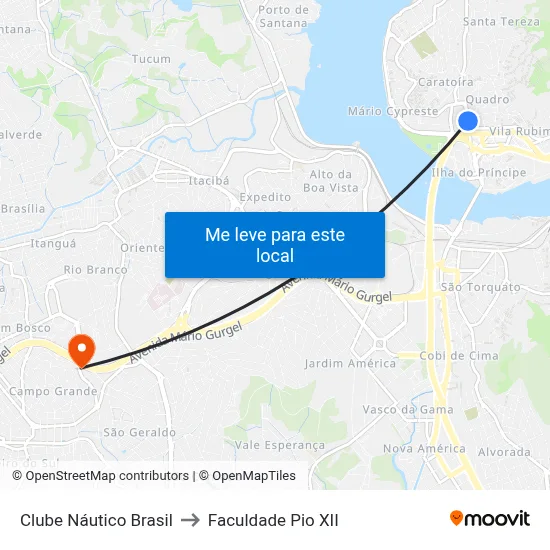 Clube Náutico Brasil to Faculdade Pio XII map