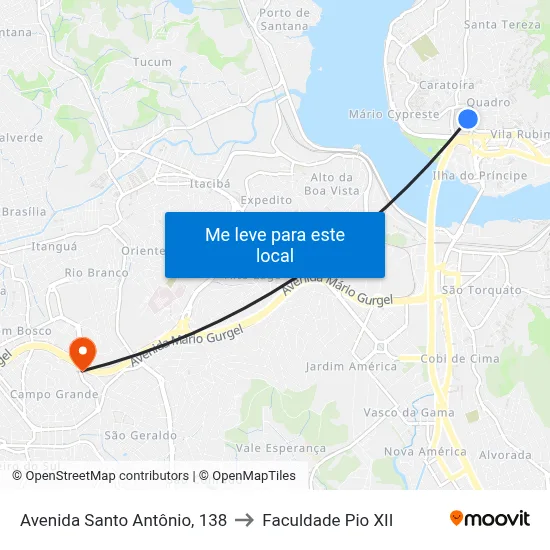 Avenida Santo Antônio, 138 to Faculdade Pio XII map