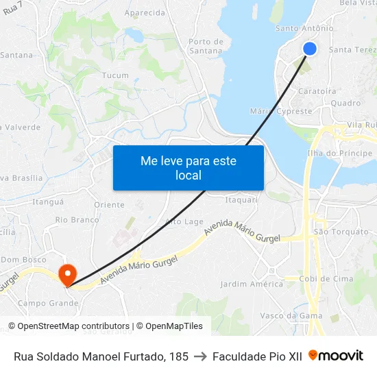 Rua Soldado Manoel Furtado, 185 to Faculdade Pio XII map
