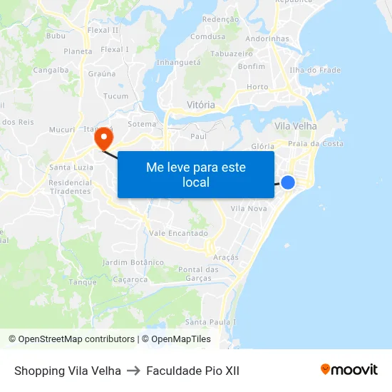 Shopping Vila Velha to Faculdade Pio XII map