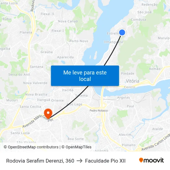 Rodovia Serafim Derenzi, 360 to Faculdade Pio XII map