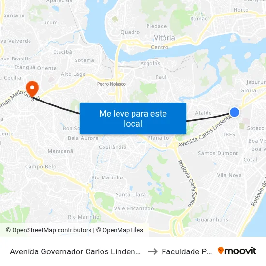 Avenida Governador Carlos Lindenberg, 1428 to Faculdade Pio XII map