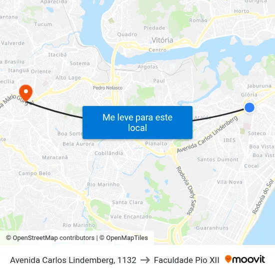 Avenida Carlos Lindemberg, 1132 to Faculdade Pio XII map