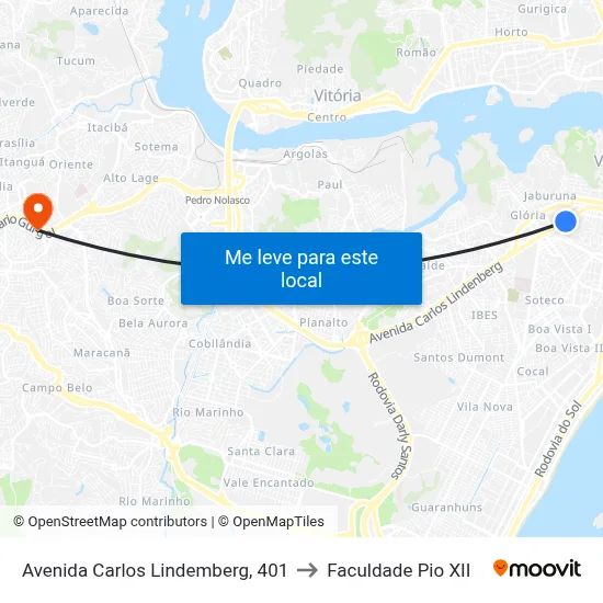 Avenida Carlos Lindemberg, 401 to Faculdade Pio XII map