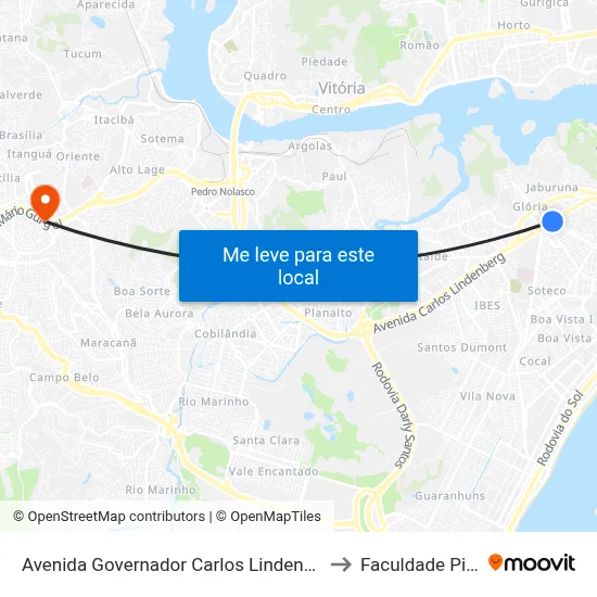 Avenida Governador Carlos Lindenberg, 722 to Faculdade Pio XII map