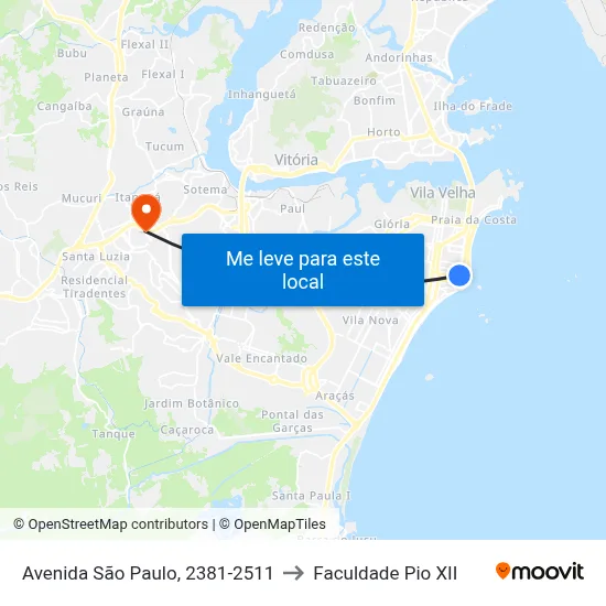 Avenida São Paulo, 2381-2511 to Faculdade Pio XII map