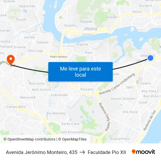 Avenida Jerônimo Monteiro, 435 to Faculdade Pio XII map