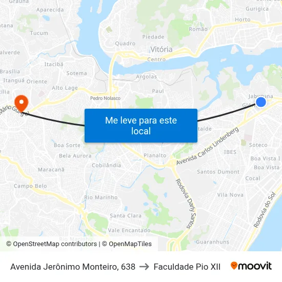 Avenida Jerônimo Monteiro, 638 to Faculdade Pio XII map