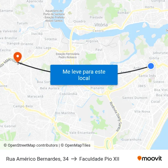 Rua Américo Bernardes, 34 to Faculdade Pio XII map