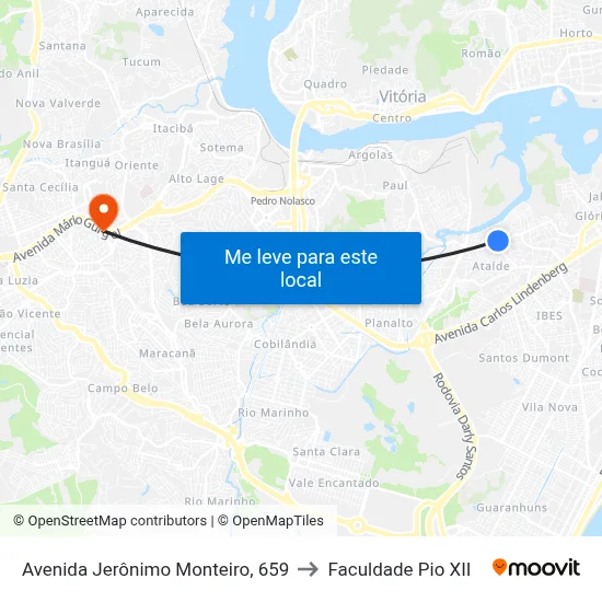 Avenida Jerônimo Monteiro, 659 to Faculdade Pio XII map
