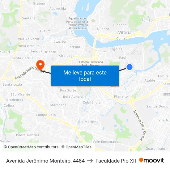 Avenida Jerônimo Monteiro, 4484 to Faculdade Pio XII map