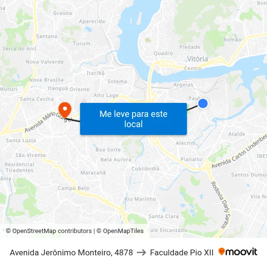 Avenida Jerônimo Monteiro, 4878 to Faculdade Pio XII map