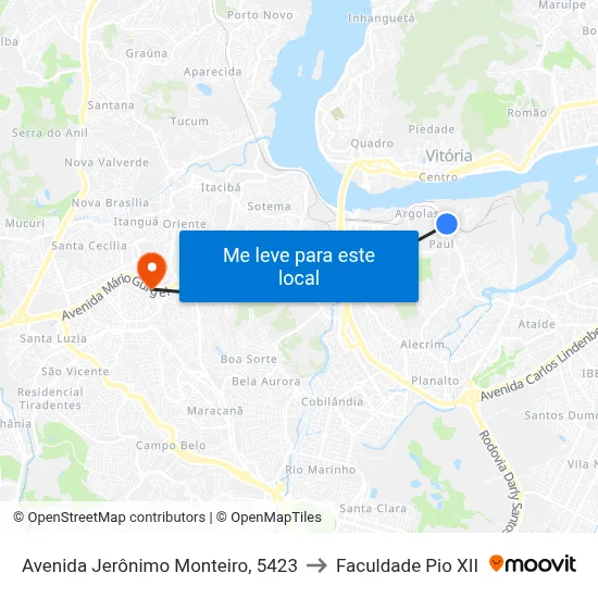 Avenida Jerônimo Monteiro, 5423 to Faculdade Pio XII map