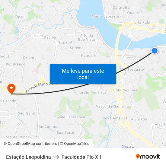 Estação Leopoldina to Faculdade Pio XII map