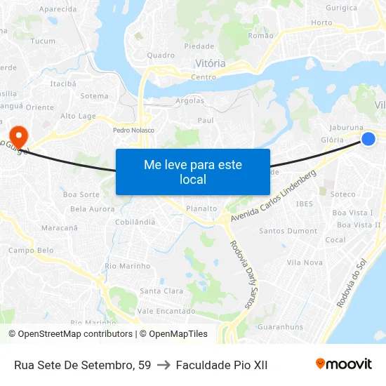 Rua Sete De Setembro, 59 to Faculdade Pio XII map