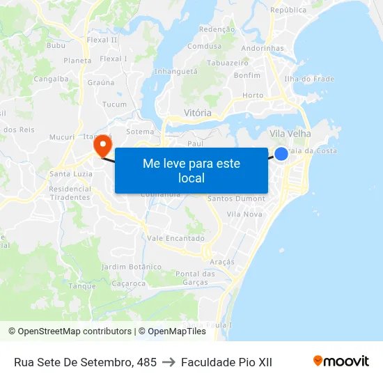 Rua Sete De Setembro, 485 to Faculdade Pio XII map