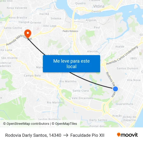 Rodovia Darly Santos, 14340 to Faculdade Pio XII map