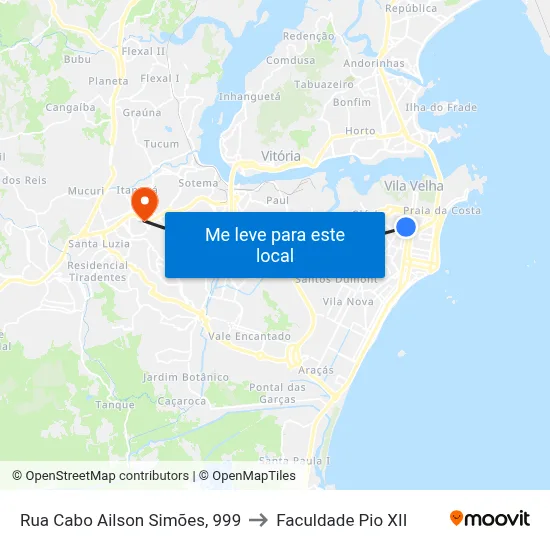 Rua Cabo Ailson Simões, 999 to Faculdade Pio XII map