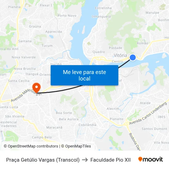 Praça Getúlio Vargas (Transcol) to Faculdade Pio XII map