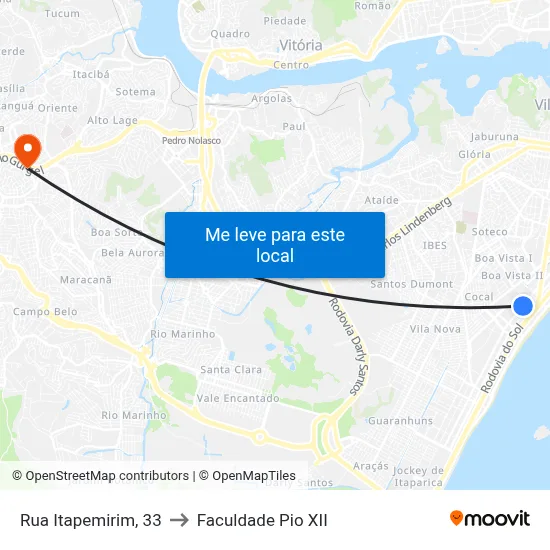 Rua Itapemirim, 33 to Faculdade Pio XII map