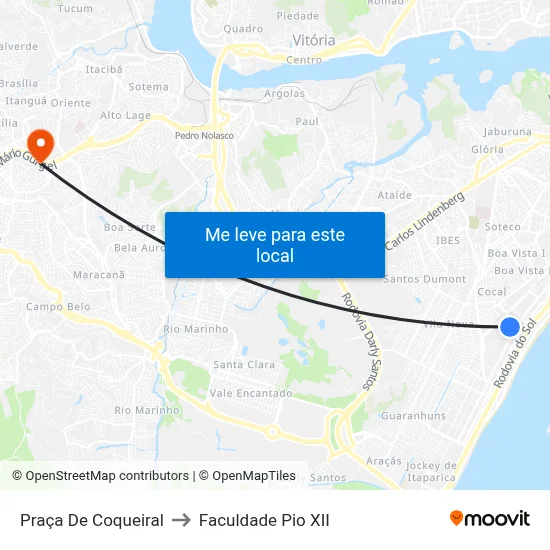 Praça De Coqueiral to Faculdade Pio XII map