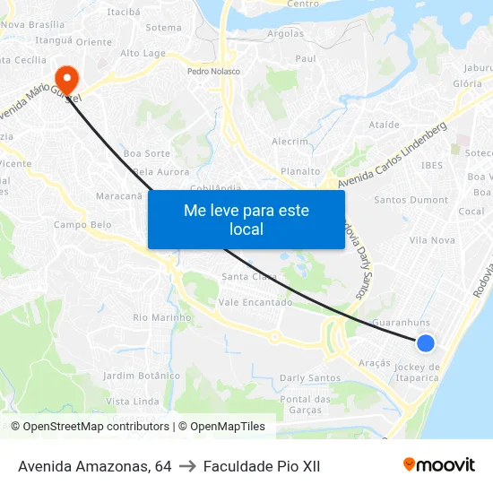 Avenida Amazonas, 64 to Faculdade Pio XII map