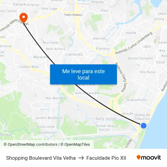 Shopping Boulevard Vila Velha to Faculdade Pio XII map