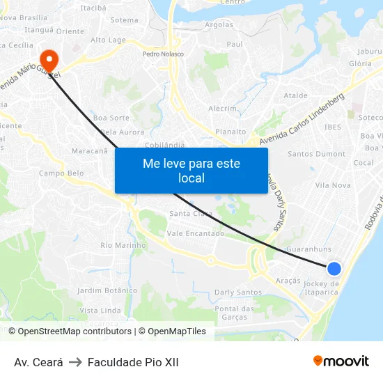 Av. Ceará to Faculdade Pio XII map