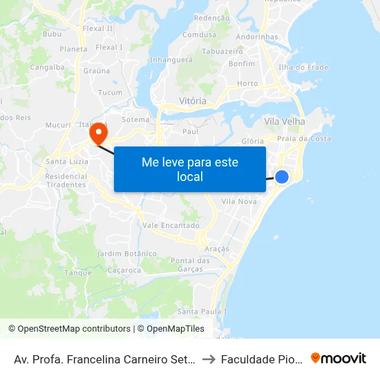 Av. Profa. Francelina Carneiro Setúbal to Faculdade Pio XII map