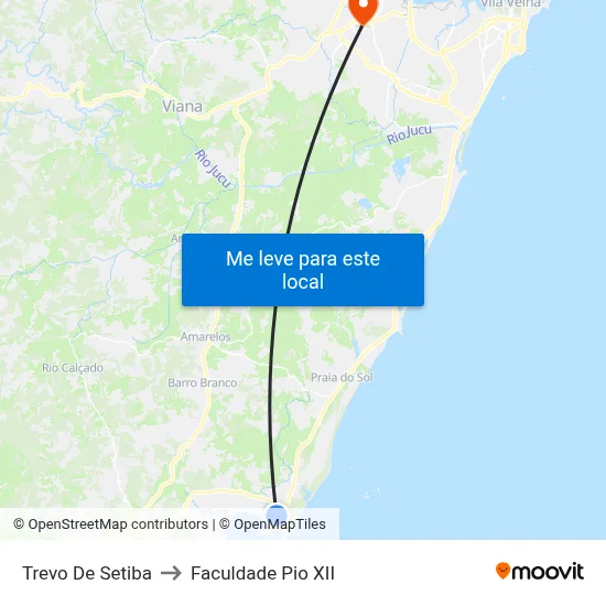 Trevo De Setiba to Faculdade Pio XII map