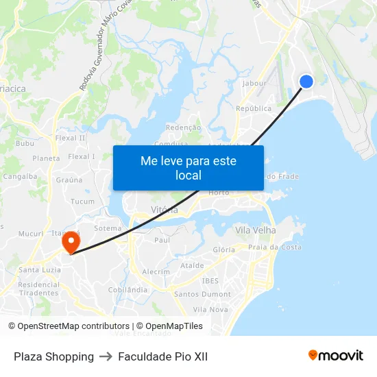Plaza Shopping to Faculdade Pio XII map