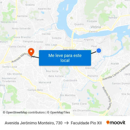 Avenida Jerônimo Monteiro, 730 to Faculdade Pio XII map