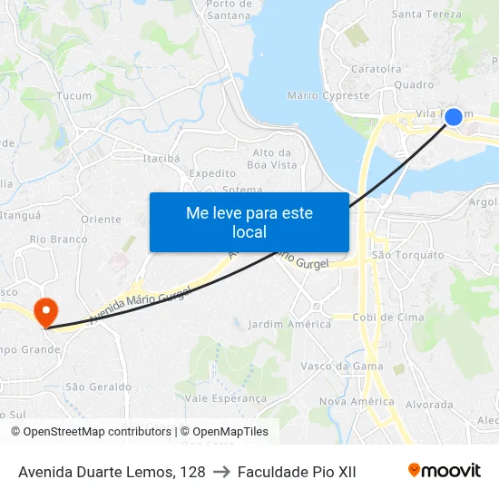 Avenida Duarte Lemos, 128 to Faculdade Pio XII map