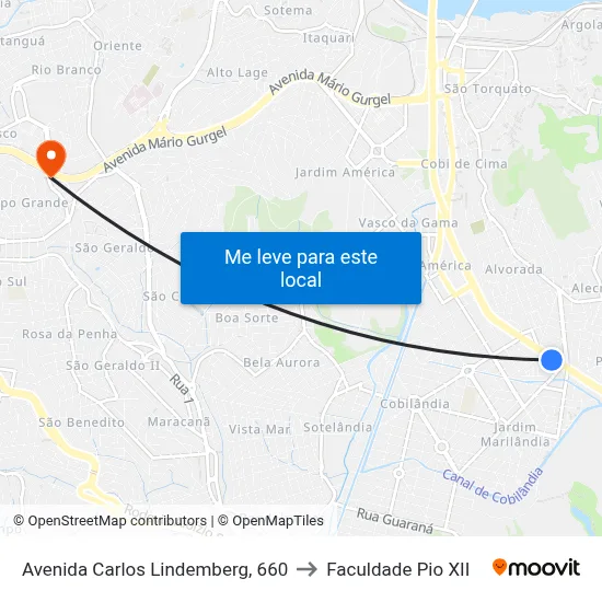 Avenida Carlos Lindemberg, 660 to Faculdade Pio XII map