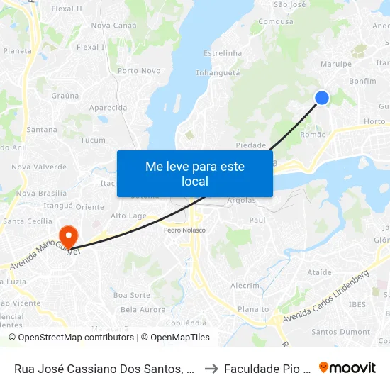Rua José Cassiano Dos Santos, 215 to Faculdade Pio XII map