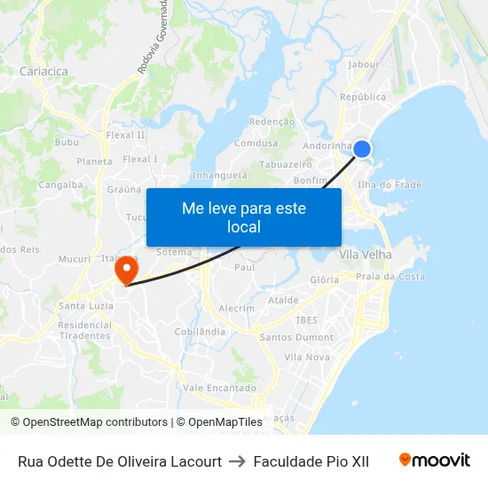 Rua Odette De Oliveira Lacourt to Faculdade Pio XII map