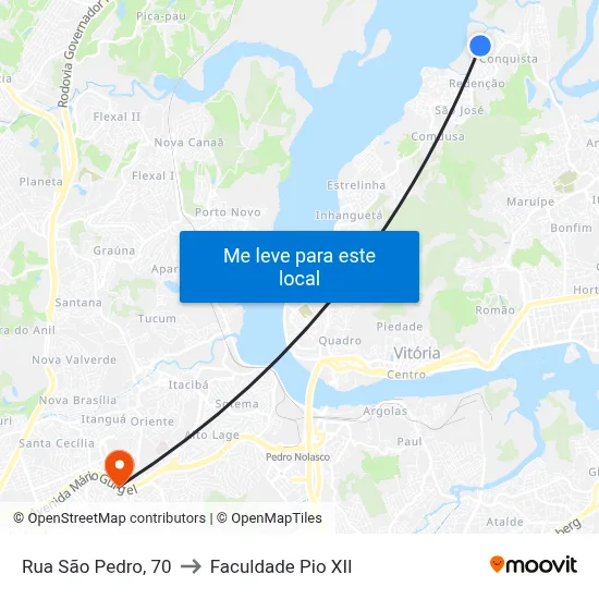Rua São Pedro, 70 to Faculdade Pio XII map