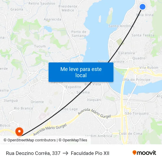 Rua Deozino Corrêa, 337 to Faculdade Pio XII map