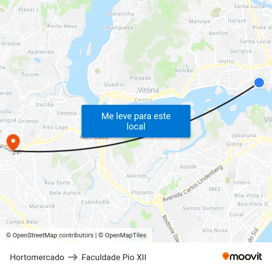 Hortomercado to Faculdade Pio XII map