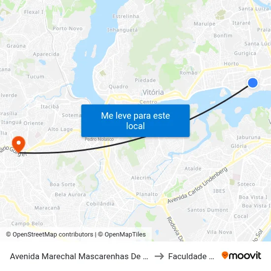 Avenida Marechal Mascarenhas De Moraes, 2706 to Faculdade Pio XII map