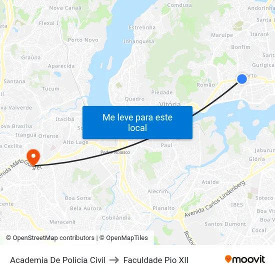 Academia De Policia Civil to Faculdade Pio XII map