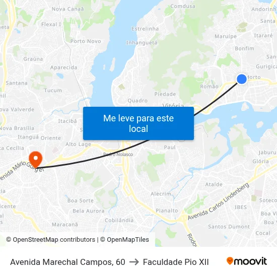 Avenida Marechal Campos, 60 to Faculdade Pio XII map