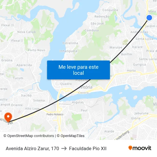Avenida Alziro Zarur, 170 to Faculdade Pio XII map