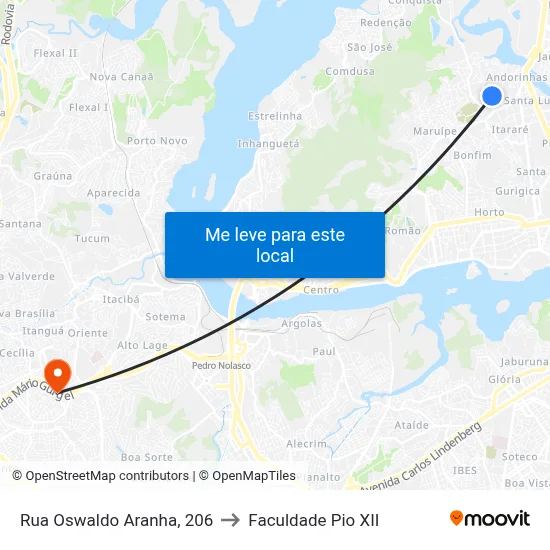 Rua Oswaldo Aranha, 206 to Faculdade Pio XII map