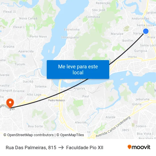 Rua Das Palmeiras, 815 to Faculdade Pio XII map