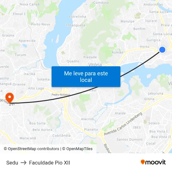 Sedu to Faculdade Pio XII map