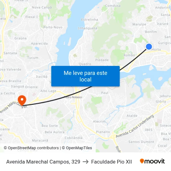 Avenida Marechal Campos, 329 to Faculdade Pio XII map